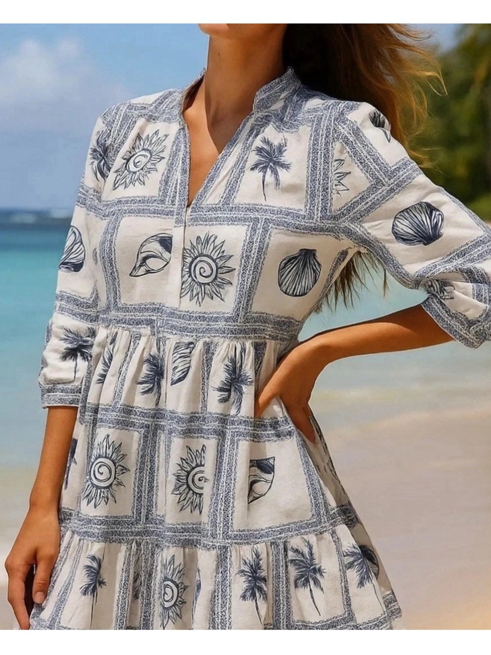 Calypso St.‎ Barth White & Navy Printed dress- worn once. 128 retail
